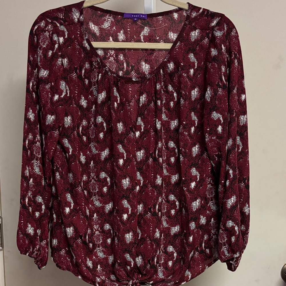 NWOT Burgundy Patterned Blouse